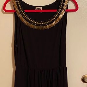 Knee Length Black Dress Gold Embellishments